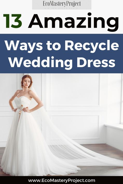 The wedding dress is the most important garment that a bride will ever wear. It's also one of the most expensive garments so it makes sense to want to get as much use out of it as possible! Check out these 13 amazing ways you can recycle your wedding dress and extend its life for years after your big day. #weddingdressrecycleideas #bridalfashion Upcycle Wedding Dress Ideas, Recycled Wedding Dress Ideas, Dress Into Skirt, Repurpose Wedding Dress, Upcycled Wedding Dress, Recycle Wedding Dress, Upcycling Crafts, Recycled Wedding, Wedding Dress Costume