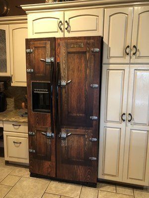 Fridge wrap?! 😳🤩😍 Frig Wrap, Wrap Fridge, Garage Fridge, Fridge Cover, Refrigerator Wrap, Wooden Fridge, Antique Kitchen Cabinets, Refrigerator Wraps, Vintage Refrigerator