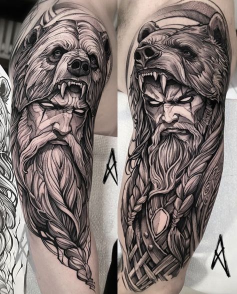 Tattoo Odin, Norse Tattoos, Graphic Tattoos, Viking Tattoos For Men, German Tattoo, Viking Warrior Tattoos, Viking Tattoo Sleeve, Compass Tattoo Design, Bear Tattoos