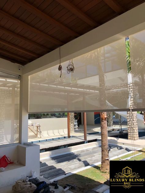 Outdoor Roller Blinds Jakarta Outdoor Blinds Patios, Luxury Blinds, Outdoor Roller Blinds, Automatic Blinds, Curtain Partition, Santorini Sunset, Outdoor Blinds, Outdoor Sun Shade, Roller Blind