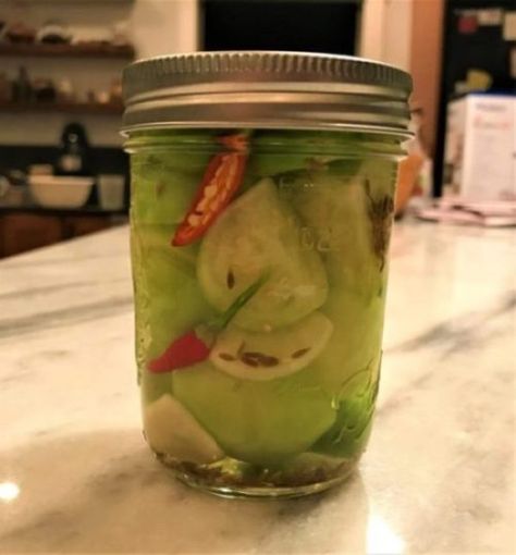 Pickled Tomatillos Hot Pickled Green Tomatoes Recipe, Preserving Tomatillos, Pickled Tomatillos, Pickled Squash Recipe, Pickling Peppers, Pickled Squash, How To Pickle Peppers, Growing Tomatillos, Canned Tomatillos