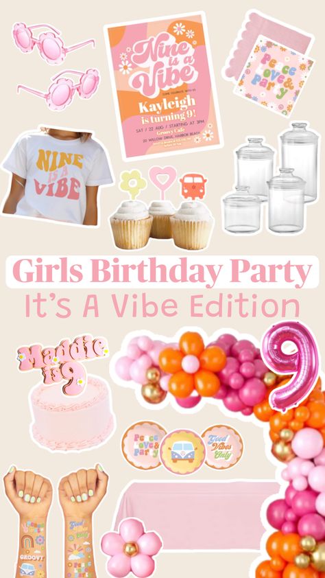 Nine Is A Vibe Birthday, Vibe Birthday Party, Preppy Party, Girls Birthday Party Themes, Girl Birthday Decorations, 9th Birthday Parties, Girl Birthday Themes, Preppy Girl, Birthday Themes