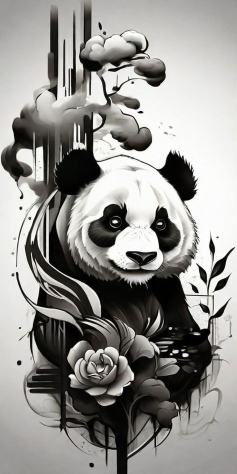 Panda Tattoo Design, Panda Bear Tattoos, Chest Tattoo Stencils, Bear Tattoo Designs, Animal Tattoo Ideas, Bamboo Tattoo, Panda Tattoo, Bear Tattoos, Panda Art