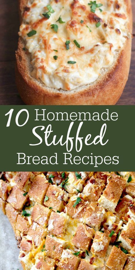 These 10 Homemade Stuffed Bread Recipes that are guaranteed to rock your socks right off! From sweet and savory to breakfast to dessert - we've got you covered! French Bread Appetizers Parties, Appetizers With French Bread, Party Bread Recipes, Stuffed Bread Loaf Recipes, Stuffed Bread Appetizers, Stuffed Sandwiches, Stuffed Bread Recipes, Cheap Appetizers, Stuffed Breads