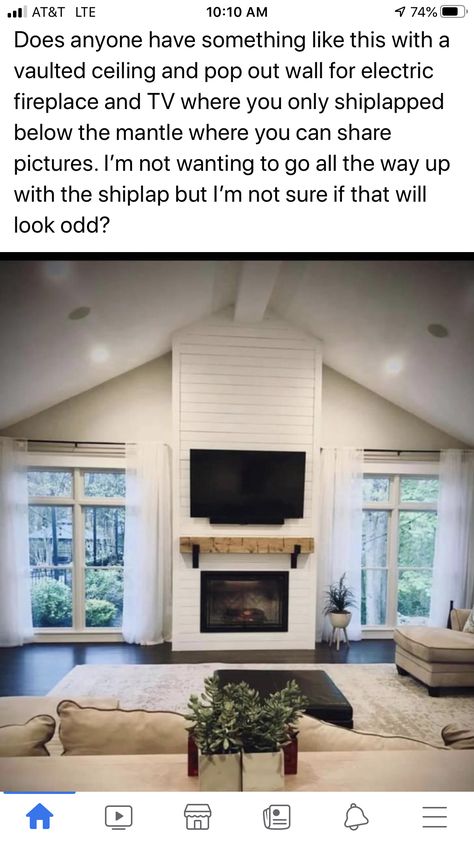 Two Story Fireplace Ideas Shiplap, Faux Fireplace Diy Vaulted Ceiling, Vaulted Ceiling Chimney, Diy Fireplace Cathedral Ceiling, Vaulted Fireplace Wall Shiplap, Gas Fireplace Vaulted Ceiling, Shiplap Wall Living Room Fireplace, Electric Fireplace Ideas Vaulted Ceiling, Electric Fireplace Ideas With Tv Vaulted Ceiling