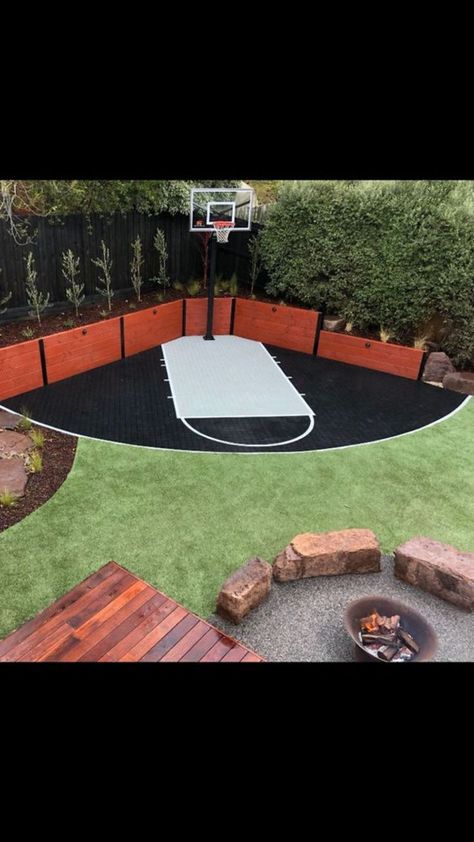 Build A Half Wall, Home Basketball Court, Basketball Court Backyard, Backyard Sports, Backyard Basketball, Outdoor Basketball Court, Backyard Remodel, Cost To Build, Backyard Inspiration