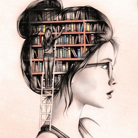 books brain girl library 수채화 그림, Book Drawing, Sketch Art, Girly Art, Art Drawings Sketches, Girl Drawing, Drawing Sketches, Graphic Illustration, Art Sketches