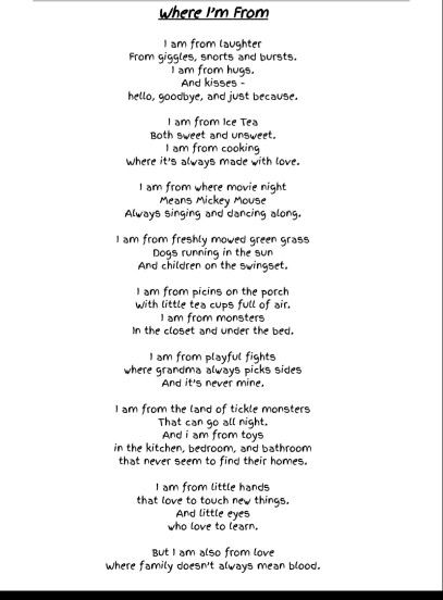 My " I am from poem" from English class. I Am From Poem, Where I'm From Poem, English Elocution Poems, Where Im From Poem, Who Am I Poem Poetry, Poem On Education In English, I Am From Poem Examples, Science Poems, I Am Poem