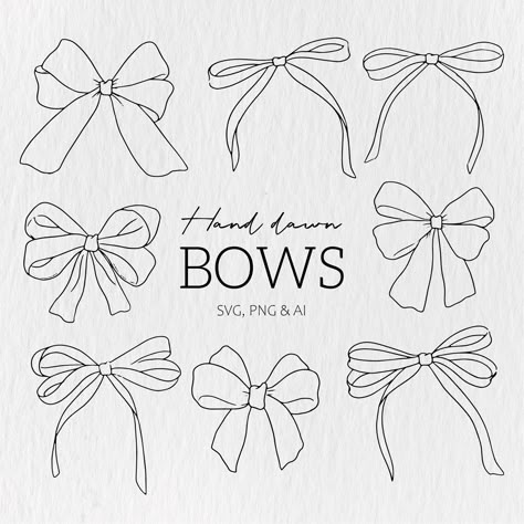 Vintage Bow Drawing, Free Bow Svg, How To Draw A Bow, Bow Doodle, Bow Outline, Bow Cards, Hair Bow Svg, Bow Illustration, Ribbon Illustration