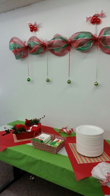 Diy Conference room Christmas decorations Christmas Conference Room Decorations, Christmas Breakroom Decor, Work Break Room Christmas Decorations, Christmas Nurses Station Decorations, Lunchroom Christmas Decorations, Christmas Break Room Decorations, Teacher Lounge Holiday Decor, Christian Banner, Break Room Decor