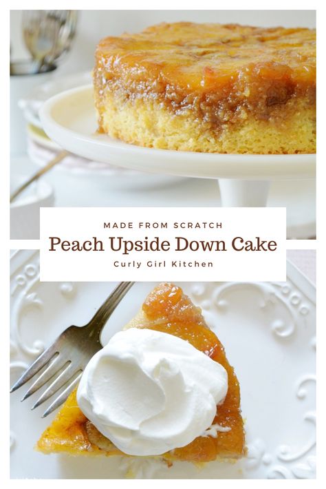 Fresh Peach Upside Down Cake, High End Desserts, Hello Dessert, Peach Upside Down Cake Recipe, Peach Cake Recipe, Vanilla Butter Cake, Peach Cake Recipes, Peach Upside Down Cake, High Altitude Baking