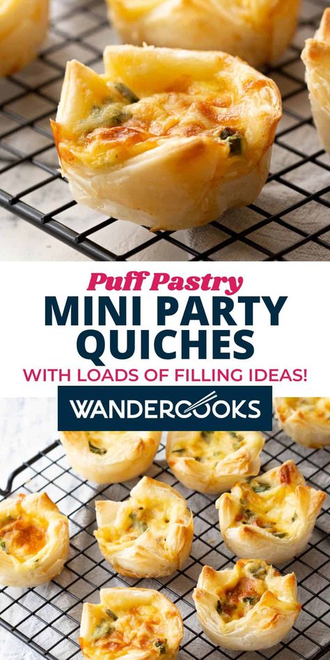 Everyone loves quiches. But they love them even more with crispy, crunchy puff pastry and especially when they're conveniently bite-sized! Our mini party quiches are ready for a crowd - with plenty of filling ideas and flavour combos. Mini Quiche Recipes Puff Pastry, Mini Quiches In Muffin Tin Puff Pastry, Savory Mini Pies, Puff Pastry Mini Quiche, Quiche With Puff Pastry, Australian Christmas Food, Mini Puff Pastry, Puff Pastry Quiche, Christmas Lunch Ideas