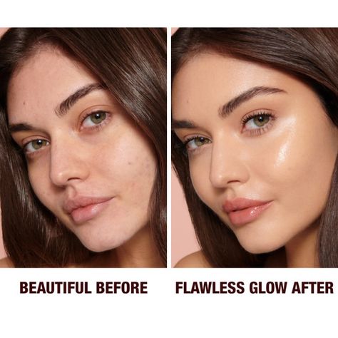 Hollywood Flawless Filter in shade 4 before and after on medium-tone model Olive Tone Makeup, Olive Skin Tone Makeup, Charlotte Tilbury Hollywood Flawless Filter, Charlotte Tilbury Hollywood Flawless, Glow Filter, Hollywood Flawless Filter, Flawless Filter, Tone Makeup, Skin Tone Makeup