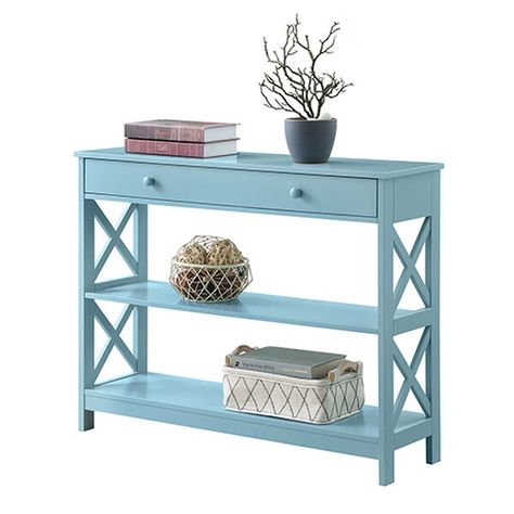 Convenience Concepts Oxford Sea Foam One Drawer Console Table 203295SF | Bellacor Console Table With Shelves, Table With Shelves, Drawer Console Table, Drawer Console, Console Table Hallway, Entryway Console Table, Entryway Console, Sofa Tables, Beachcrest Home