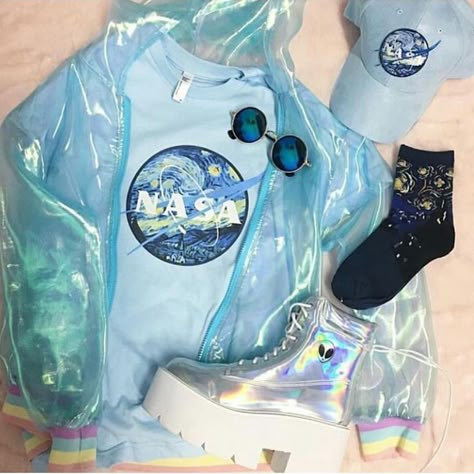 Found on Bing from www.pinterest.com Space Themed Outfits, Nasa Clothes, Space Grunge, Space Outfit, Clothes And Shoes, Themed Outfits, Mode Inspo, Kawaii Clothes, Pastel Goth