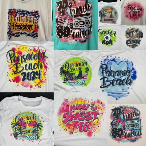 Custom Airbrush T-shirt Designs, 90's Style Fun Vibrant Shirts, A Throwback to the Old School Retro Vibes for a Vintage Tee Airbrush Tshirt Ideas, Airbrush Design, Retro Graffiti, Airbrush Shirts, Airbrush T Shirts, Airbrush Designs, Custom Airbrushing, Graffiti Designs, Custom Shirt