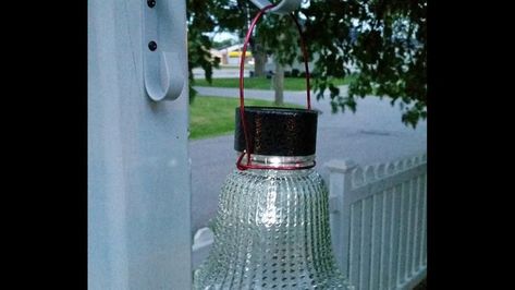 How to make fun and easy hanging solar lights using thrift store ceiling fan globes and dollar store solar lights and wire. #easy #outdoor #lighting #project #party #wedding Cruise List, Ceiling Fan Globes, Solaire Diy, Yard Lighting, Crafts Outdoor, Light Globes, Recycling Projects, Solar Lights Diy, Solar Light Crafts