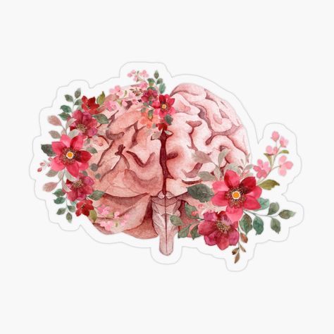 Get my art printed on awesome products. Support me at Redbubble #RBandME: https://www.redbubble.com/i/sticker/Human-brain-with-colorful-flowers-by-preslavagenova/125700074.O9UDB?asc=u Brain With Flowers, Anatomy Doctor, Brain Lobes, Senior Year Scrapbook, Anatomical Brain, Cartoon Brain, Year Scrapbook, Parts Of The Brain, Medical Stickers