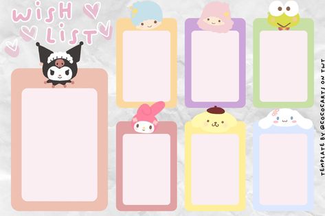 sanrio photocard wishlist template My Wishlist Template, Photocard Template Png, Photocard Layout, Iso Template Kpop, Sanrio Photocard, Photocard Wishlist Template, Template Wishlist, Wishlist Photocard, Kpop Template