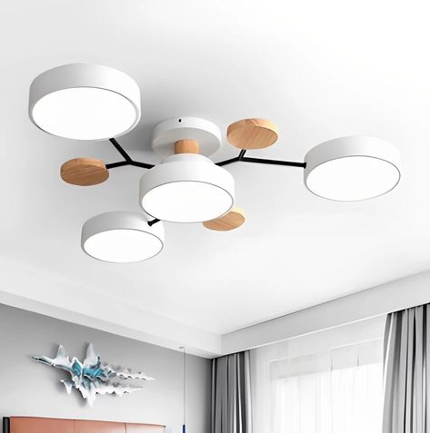 Flush Chandelier, Stylish Chandelier, Wood Ceiling Lights, Wood Light Fixture, Flush Mount Chandelier, Ceiling Lights Living Room, White Chandelier, Living Room Ceiling, Semi Flush Ceiling Lights