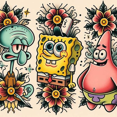 Spongebob Tattoo, Cartoon Memes, Flash Art, Tattoo Flash, Flash Tattoo, Tatting, Flash, Tattoos, Memes