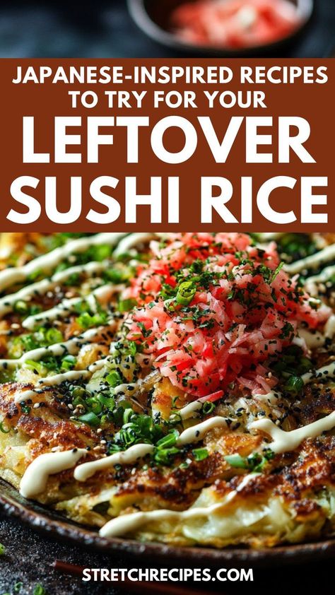 I'm sharing my favorite Japanese-inspired recipes that'll breathe new life into your leftover sushi rice. From classic onigiri rice balls to savory chahan fried rice and crispy okonomiyaki pancakes, these leftover sushi rice ideas will have you cooking extra on purpose! Discover the rich history behind these dishes and learn how versatile sushi rice can be. Save this pin and click through for details! Leftover Sticky Rice Recipe, Onigiri Rice Recipe, Rice Breakfast Recipes, Leftover Rice Recipes, Asian Rice, White Rice Recipes, Pork Fried Rice, Perfect Rice, Savory Dinner