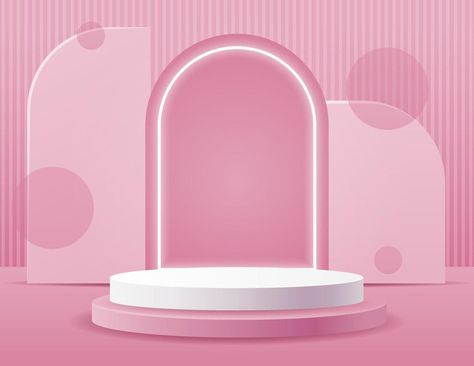 Cylinder podium on pink background. Product presentation, mock up, show cosmetic product, Podium, stage pedestal or platform. Abstract scene background. Vector illustration Product Podium, Dig Pink, Scene Background, Product Presentation, Cylinder Shape, Cityscape Photos, Logo Banners, Background Banner, Flower Frame