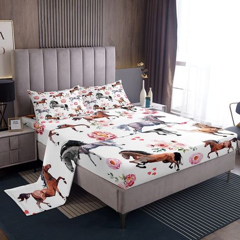 PRICES MAY VARY. Queen-size item includes 1 fitted sheet 60"x80"x16", 1 flat sheet 102"x90" and 2 pillowcases 20"x30". Horse Gifts for Women Cowboy Cowgirl. Soft Fabric - Our bedding sheets and pillowcases sets with premium microfiber offer exceptional softness and breathability, which bring you excellent body feelings. The material is weaved by complicated post-grinding process. Horse Gifts for Girls - The fitted sheet in sheet set has 16" deep pocket (no corner straps). It is easy to match you Horse Bed, Bed Sheets Set, Horse Gifts, Cowboy Cowgirl, Western Cowboy, Fitted Sheet, Kids Boys, Bed Sheets, For Girls