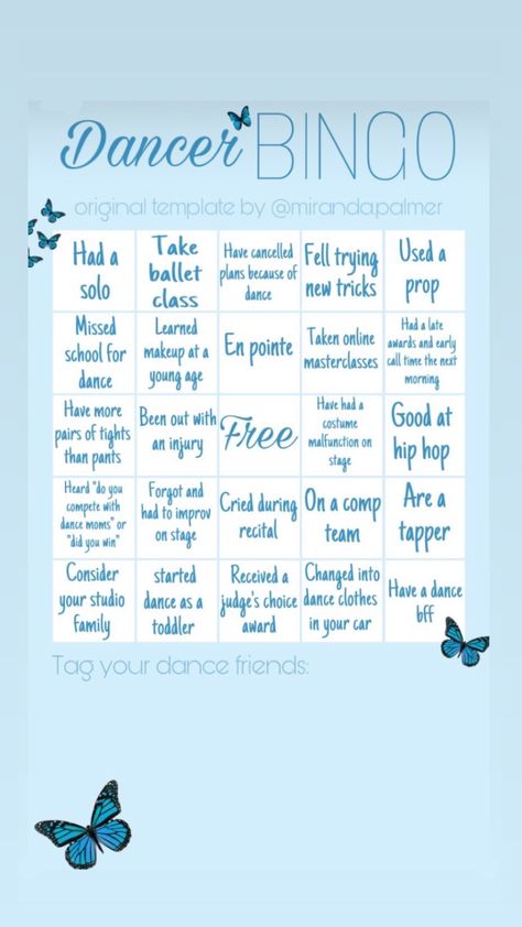 Ballet Instagram Stories, Dance Camp Ideas, Dance Questions, Dance Curriculum, Dance Teacher Tools, Handstand Training, Bingo Hall, Teaching Dance, Bingo Card Template