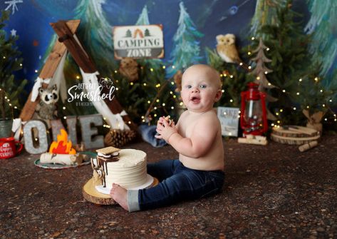 Happy Camper Birthday Party, 2nd Birthday Pictures, Jersey Cake, Camping Theme Birthday, 1st Birthday Boy, 1st Birthday Pictures, Boys 1st Birthday Party Ideas, 1st Birthday Photoshoot, Smash Cake Boy