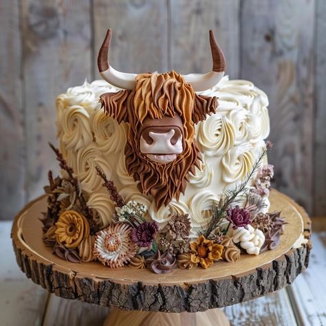 Ranch Cake Birthday, 20th Birthday Cake Ideas For Guys, Highland Cow Birthday Cake Ideas, Western Cake Ideas For Women, Western Wedding Cupcakes, Western Bday Cake, Western Themed Cake, Highland Cow Baby Shower Cake, Country Cakes Birthday