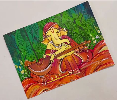 Water Colour Buddha Painting, Ganesh Ji Drawing, Ganesh Drawing, Festival Painting, Ganesh Painting, गणपती बाप्पा, Ganesha Artwork, Festival Paint, Diwali Design