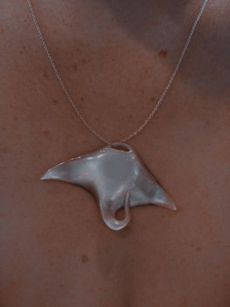 Manta Ray Necklace, Stingray Necklace, Marine Core, Ocean Jewelry, Manta Ray, Whimsical Fashion, Clay Necklace, Bone Carving, Ocean Lover