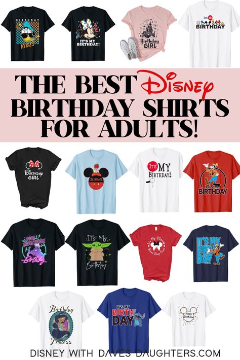 Celebrate your birthday by wearing a cute Disney shirt! These super fun birthday celebration shirts can be worn in the Disney parks or simply at home. Put these on your packing list....or on your birthday wish list! Disney 50th Birthday Shirt, Disney Birthday Shirt Ideas, Disney World Birthday Shirt, Birthday Shirts For Adults, Disney Birthday Shirts, 60th Birthday Ideas For Mom, Disney World Birthday, Birthday Wish List, Happy Birthday Disney