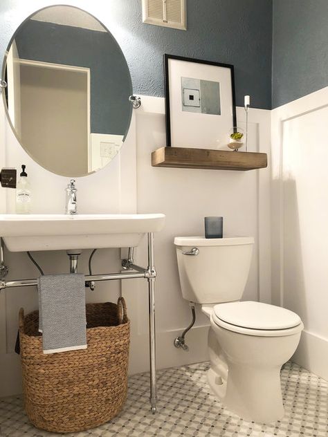 Neptune Home, Powder Room Renovation, Bath Inspiration, Focal Wall, Bathroom Design Inspiration, Guest Bathrooms, Clean Slate, Tall Ceilings, Bathroom Suite