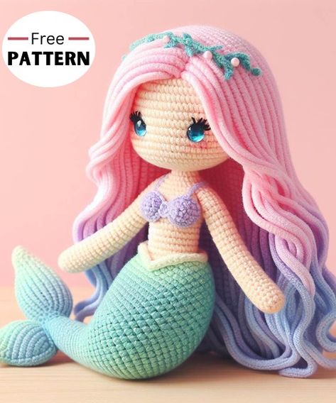 Aurora Mermaid Amigurumi Pattern Crochet Patterns For Dogs, Mermaid Crochet Pattern Free, Crochet Cute Animals, Easy Amigurumi Patterns, Little Mermaid Crochet, Beautiful Amigurumi, Mermaid Crochet Pattern, Amigurumi Patterns Free, Crochet Doll Clothes Free Pattern