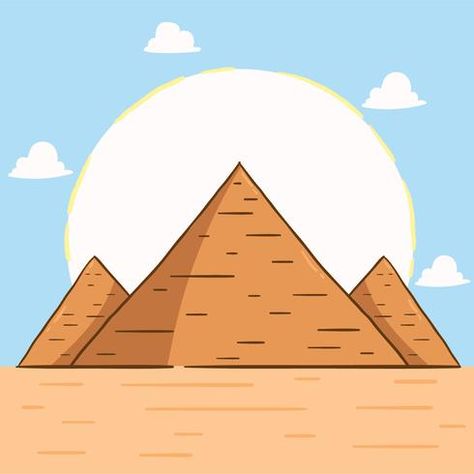 Hand Drawn Pyramids Vector Desert Drawing, Clown Images, Egypt Design, Pyramids Egypt, Egyptian Design, Egyptian Pyramids, The Pyramids, Very Cute Dogs, Egypt Art