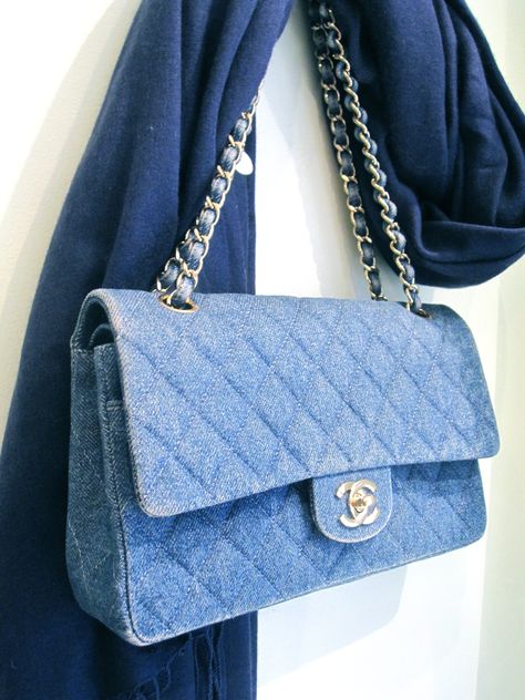 CHANEL VINTAGE BLUE JEAN 2.55 SHOULDER Chanel Jeans Bag, Tas Denim, Chanel Jeans, Big Energy, Dream Bag, Dream Bags, Blue Aura, Denim Bags, Authentic Bags