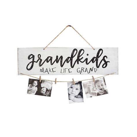 Grandkids Pictures, Grandkids Make Life Grand, Grandparent Photo, Photo Frame Decoration, Photo Wall Display, Wooden Clothespins, Framed Photo Collage, Birthday Gifts For Grandma, Photo Clips