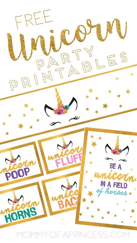 Unicorn Party Ideas and free printables! Great for a little girl birthday party. Unicorn Party Ideas, Embroidery Printable, Unicorn Birthday Party Ideas, Unicorn Party Food, Unicorn Food, Rainbow Unicorn Party, Party Food Labels, Unicorn Themed Birthday Party, Rainbow Unicorn Birthday