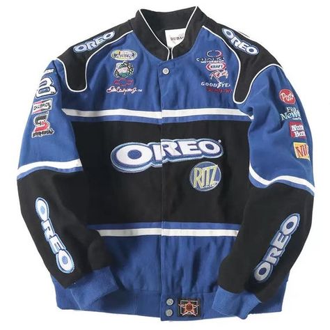 Oreo Jacket, Racing Jacket Outfit, Vintage Jacket Outfit, Jacket Outfit Men, 90s Retro Fashion, Nascar Racing Jacket, Surprise Dance, Nascar Jacket, Thrift Inspo