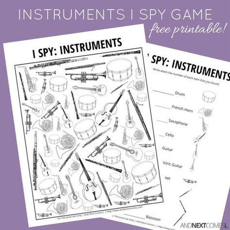 Musical Instruments Themed I Spy Game {Free Printable for Kids}