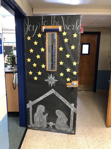 Nativity Scene Classroom Door, Manger Door Decorations, Classroom Nativity Display, Angel Door Decoration Contest, Manger Scene Door Decoration, Nativity Scene Door Decorating Contest, Jesus Christmas Door Decorations, Silent Night Door Decoration, Nativity Door Decorations For School