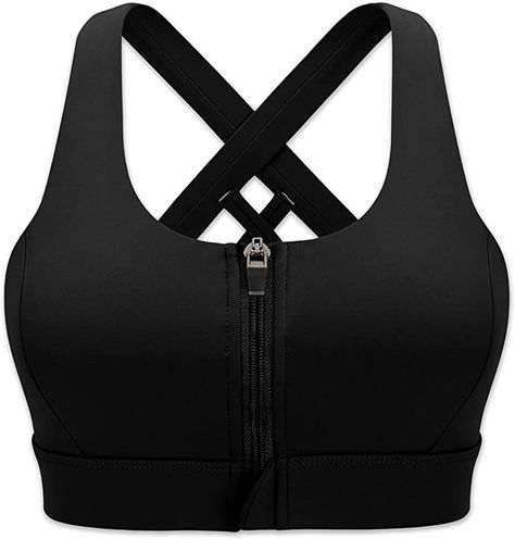 Cordaw Zipper in Front Sports Bra High Impact Strappy Back Support Workout Top, Blue Medium : Clothing, Shoes & Jewelry Gym Sports Bra, Zipper Sports Bra, Gym Bra, Front Zip Sports Bra, High Impact Sports Bra, Athlete Workout, Lounge Lingerie, Yoga Gym, Back Support