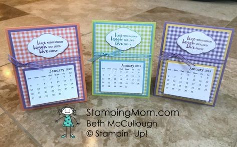 Stampin Up Gingham Gala Calendars | Stamping Mom Stampin Up Wedding Cards, Easel Calendar, Calendar Cards, Stamping Projects, Calendar Craft, Gift Cards Money, Diy Calendar, Mini Calendars, Handmade Paper Crafts