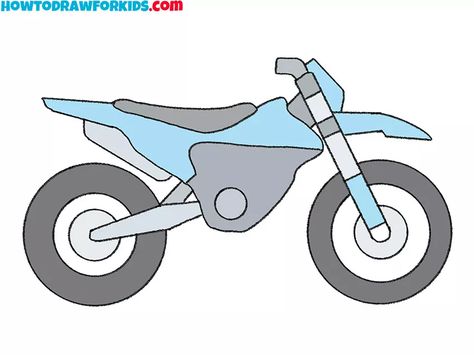 How to Draw a Dirt Bike - Easy Drawing Tutorial For Kids Dirt Bike Clip Art, Dirt Bike Drawings Easy, Motocross Drawing, Dirt Bike Drawing, Construction Vehicles Printables, Drawing Bike, Us Army Vehicles, Motorbike Cake, Interesting Paintings