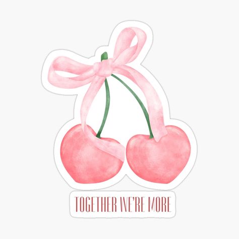 Get my art printed on awesome products. Support me at Redbubble #RBandME: https://www.redbubble.com/i/sticker/Bow-cherries-pink-bow-together-valentine-aesthetics-by-BosskaDesign/157679845.JCQM3?asc=u Coquette Laptop Stickers, Coquette Stickers, Pretty Stickers, Fruit Stickers, Kindle Stickers, Water Bottle Gift, Png Icons, Junior Year, Kiss Cut Stickers