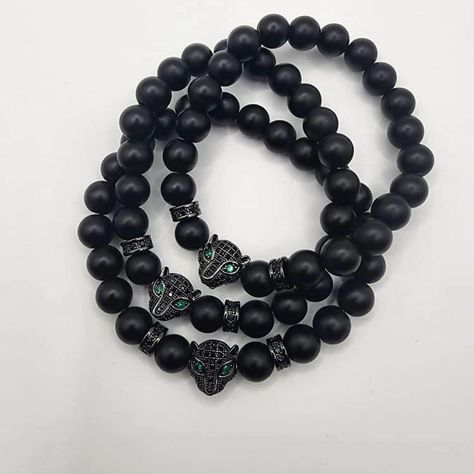 Elevate your dad's style this Father's Day with our Black Onyx Bracelet featuring a bold Black Panther head charm and sparkling Black Zircon spacers. #FathersDayGift #BoldAndStylish #LuxuryJewelry #PantherPower #DadsDeserveTheBest #ElegantGifts #Trendsetter" Black Panther Accessories, Black Panther Bracelet, Panther Head, Black Onyx Bracelet, Dad Fashion, Black Bracelet, Onyx Bracelet, Black Bracelets, Beaded Accessories