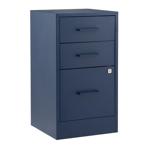 Decorating File Cabinets, Attic Office, Office File Cabinets, Blue Desk, Metal Filing Cabinet, Office Room Decor, Filing Cabinets, File Cabinets, Lateral File Cabinet