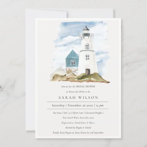 Aqua Lighthouse Mountains Bridal Shower Invite #zazzle #weddinginvitations #birthdayinvitations #babyshowerinvitations #zazzleinvitations #monogram #businesscards #graduation #homedecor Lighthouse Wedding Invitations, Blue Lighthouse, Tropical Bridal Shower Invitations, Lighthouse Wedding, Rustic Wedding Save The Dates, Rustic Beach Wedding, Mountain Wedding Invitations, Nautical Wedding Theme, Sea Wedding